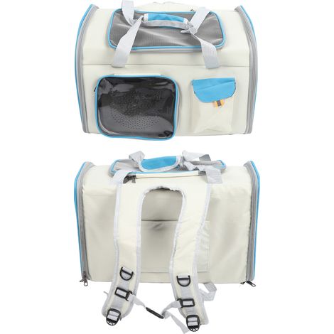 Sac à dos en maille respirante pour animaux de compagnie, grande capacité, Portable, chat, facile à nettoyer, chien, pour l'extérieur, blanc et bleu (1/5)