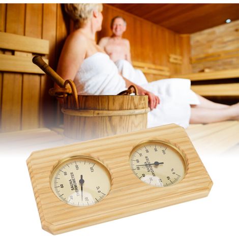Thermomètre hygromètre pour sauna en bois avec plaque dorée, bois/ABS/PC/cuivre, 326g, montage mural, précision ±2℃/±5%, 0-120℃/0-100% humidité