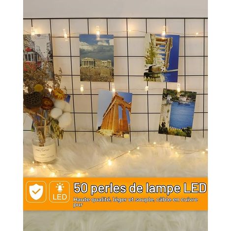 Photo Fairy Lights, 5 m 50 LED Photo Garland with 30 Clips, Battery Powered Fairy Lights Indoor Decoration for Bedroom, Party, Wedding, Warm White (1/4)