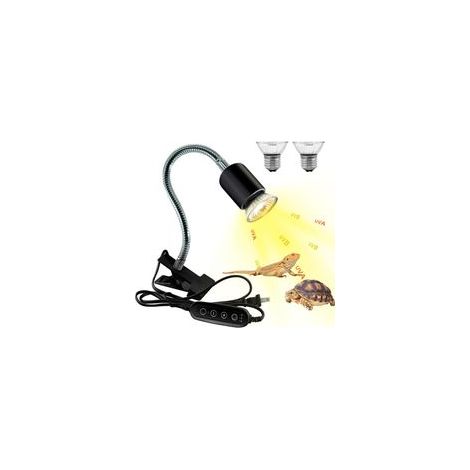 Éclairage pour reptiles UVA UVB avec tuyau rotatif à 360° et fonction minuterie, adapté aux enclos pour reptiles (noir). (1/5)