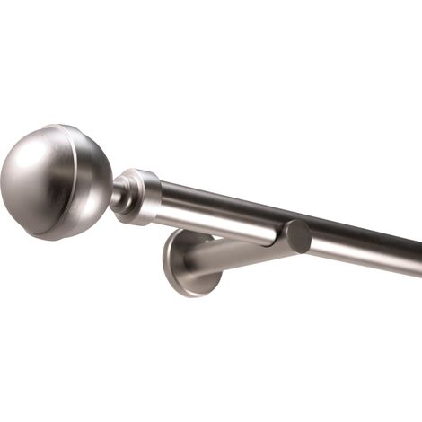 Gardinenstange auf Maß 25mm 1-läufig Edelstahl-optik mit Kugel - Serie Style 300cm