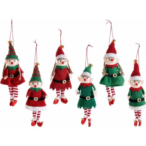 Elfi Natalizi da Appendere in Panno Imbottito con Campanelle Decorazioni Natalizie per la Casa e l'Albero Set 6 Pezzi Altezza 19 Cm (1/4)