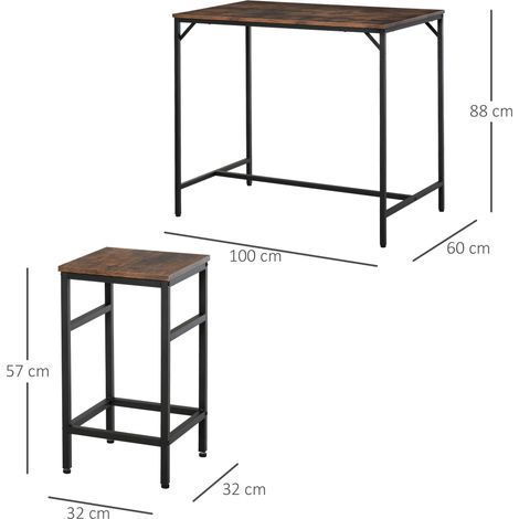 Ensemble table haute avec 4 tabourets de bar, mobilier 5 pièces pour cuisine, panneaux de particules et acier, finition brun rustique et noir, dimensions 100x60x88 cm. (1/5)