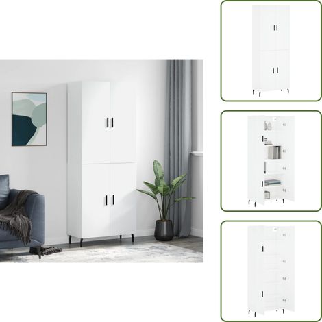 Credenza in legno multistrato - vidaXL Credenza Bianca 69,5x34x180 cm in Legno Multistrato - Credenza con piedini in metallo