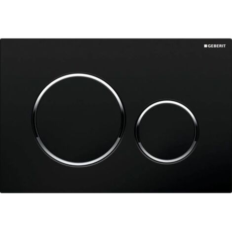 Plaque de commande WC Geberit Sigma20 – Rinçage double touche noir mat laqué – Revêtement facile à nettoyer – Anneaux chromés brillants (1/4)