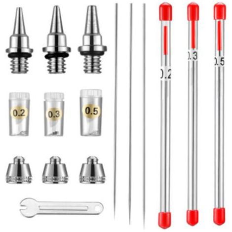 Bouchon de buse, aiguille et buse pour aérographe , 0,2 mm, 0,3 mm, 0,5 mm, Pièces de rechange pour aérographe (FF-3NONE) (1/5)