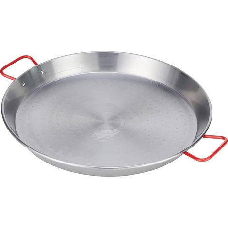 Padella per paella valenciana per 12 Porzioni, diametro 46 cm - Padella in ferro lucido con 2 manici rossi verniciati, per cucinare e servire la paell (1/5)
