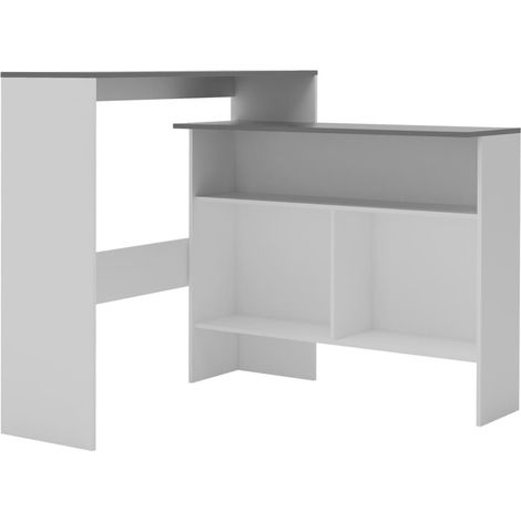 Table de bar avec 2 dessus de table Blanc et gris 130x40x120 (1/5)