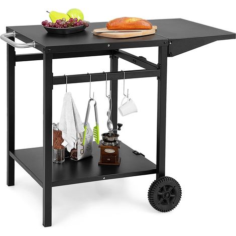 COSTWAY Carrello per Barbecue, Carrello di Servizio con Ruote e 4 Ganci, Pannello Laterale Pieghevole, Carrello Cucina Multiuso per Forno da Pizza, per Casa Cortile Patio e Giardino (1/4)