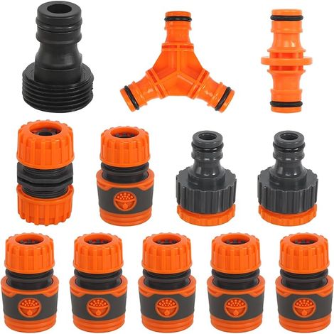Kit de Raccordement D'arrosage 12 Pcs - Raccords Rapides, Accessoires Double Fiche Y, Rallonge 1/2" - Tuyau 2 en 1