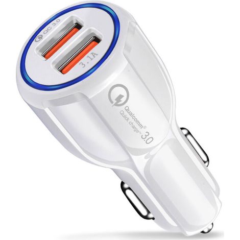 Chargeur de voiture universel avec Quick Charge 3.0, 2 ports USB, 3,1 A, charge rapide, blanc. - AquaForge (1/5)