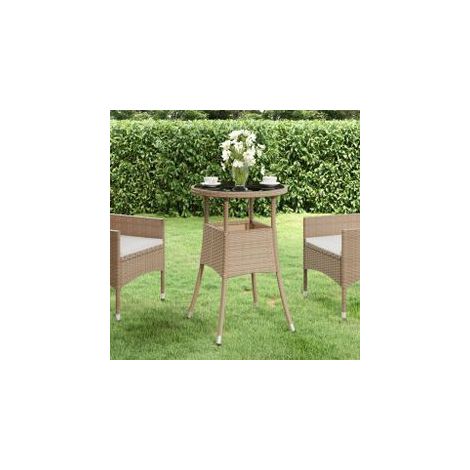Table de jardin Ø60x75 Verre trempé-résine tressée Beige (1/5)