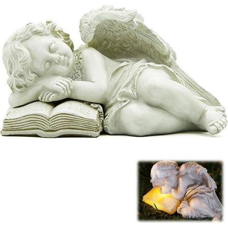 1 Statue Ange Jardin Solaire, Résine Blanche avec Éclairage LED Intégré, Décoration Extérieure Apaisante pour Patio ou Jardin (1/5)