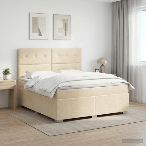 vidaXL Lit boxspring avec matelas Crème 140 x 190 cm Tissu (1/5)