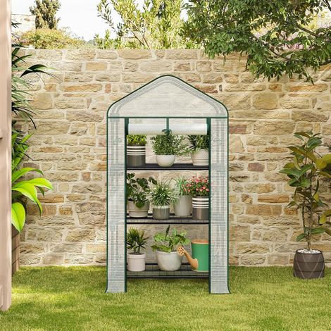 Serre de Jardin WOLTU, Serre de Balcon avec roulettes, 3 Étagères, 70x50x130cm, Porte Zippée Enroulable, Blanc, Intérieur et Extérieur (1/5)
