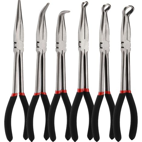Lot de 6 pinces à bec extra long de 27,9 cm, pinces à bec droit, pince à bec courbé à 45°, pince à bec courbé à 90°, pince à bec rond de 5/16", 1/2" et 3/4", pince à bec rond, lot de pinces (1/5)