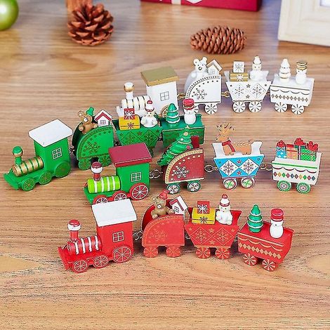Petit train en bois, décorations de train de Noël, décorations de Noël, caravane miniature de Noël (1/3)