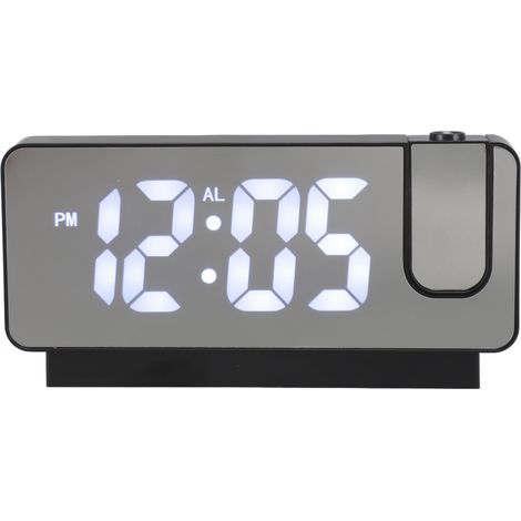 Projektionswecker mit USB-Aufladung, weißem Licht, Schlummerfunktion, einstellbarer Helligkeit, LED-Spiegel, digitalem Wecker, schwarzem Gehäuse (1/5)