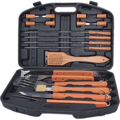 Tailgating 18pc BBQ Tools Set, Stainless Steel BBQ Utensils Tool Set with Wooden Handle, Grilling Accessory for Camping Travel and Tailgating Garden (1/5)