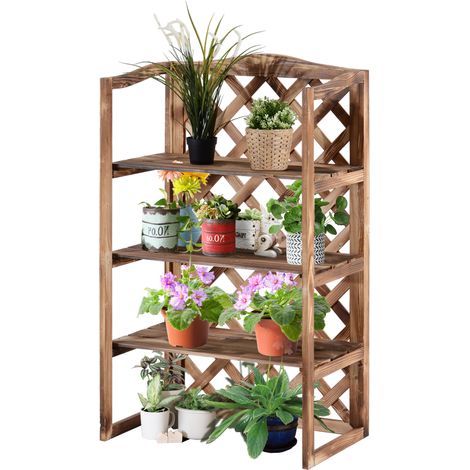 Support à fleurs, étagère à fleurs, étagère à plantes, banc à fleurs, 3 niveaux, bois de sapin (Modèle 8) (1/5)