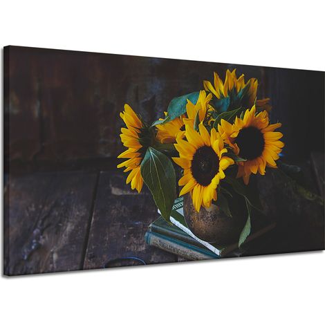 Stampa su tela Girasoli in vaso 120x70 cm