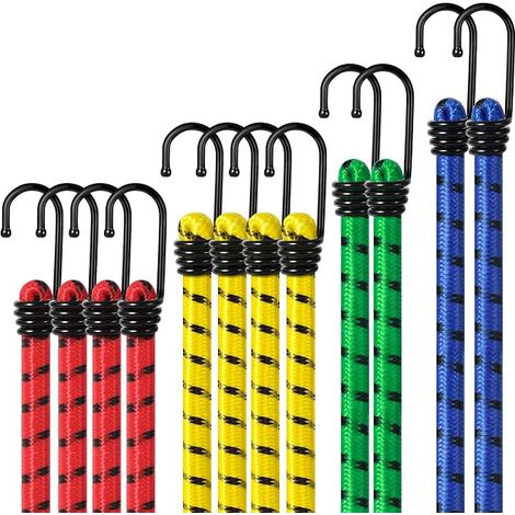 12 Tendeurs Élastiques avec Crochets Lot de 4 Longueurs diamètre 8mm (1/5)