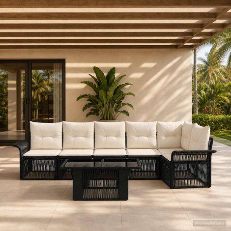 vidaXL Set Divano da Giardino 7 pz Nero e Bianco Crema polyrattan (1/5)