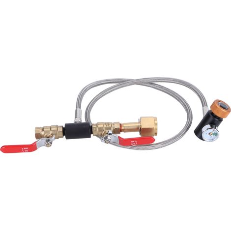 Adaptateur universel pour tuyau externe de CO2 G5/8-14, tuyau PTFE à double vanne de 91 cm (36 po) pour soda, avec manomètre ASA 3000 psi. (1/5)