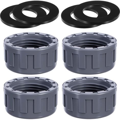 Lot de 4 capuchons filetés en PVC de 32 mm - Ronds - Filetage intérieur avec 4 joints - Bouchon fileté en PVC - Capuchon de tuyau en plastique - Capuchons de valve de vidange de jardin (1/5)