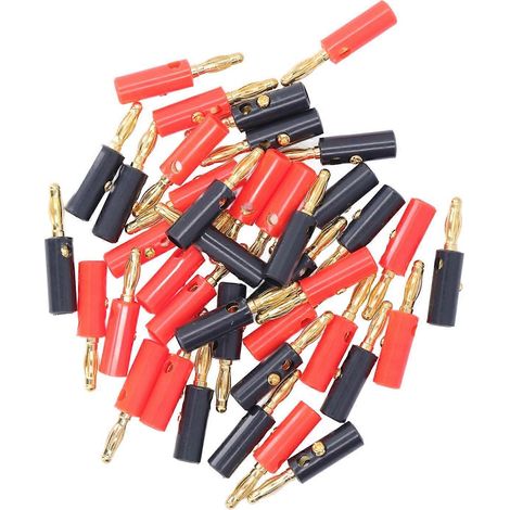 40 fiches bananes pour câbles d'enceintes, diamètre 4 mm, laiton plaqué or, rouge/noir, universelles (1/5)