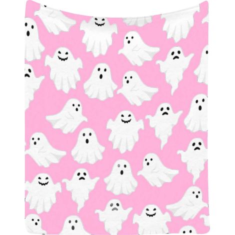 Divertida manta de Halloween con diseño de fantasmas, de franela rosa y blanca, de 60x80 pulgadas, ligera y cómoda, ideal para sofás, camas y salas de estar perfecta para combinar con la decoración de