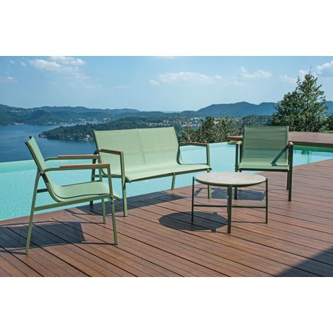 Salotto in ferro e textilene verde con braccioli in resin wood MALIGI HOME MG/PAPAVERO Verde (1/5)