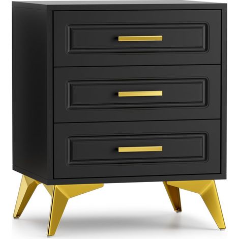 Bedside Table with 3 Drawers, Black Bedside Table, 48 x 40 x 61, Small Wooden Side Table, Modern Bedside Storage Unit with 3 Drawers (1/5)