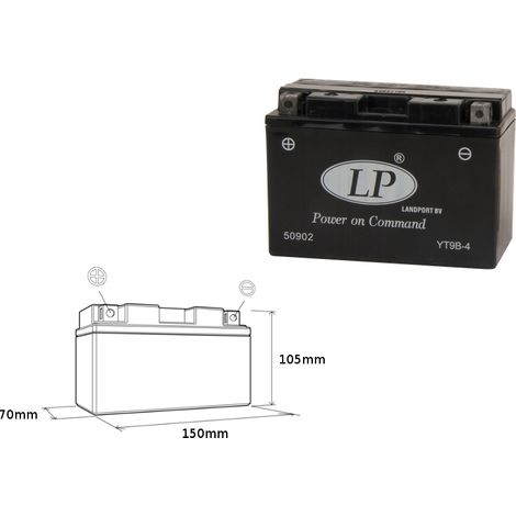 Batterie Landport YT9B-4 (MS LT9B-4) 12V 8AH 150X69X105 Sans entretien - Inondée (6)