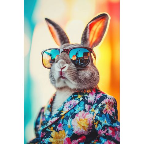Tableau sur verre synthétique lapin stylé 65x97 cm - Impression sur Verre synthétique - Image HD  imprimée sur Verre synthétique - Tableau mural décoratif - Fabriqué en France