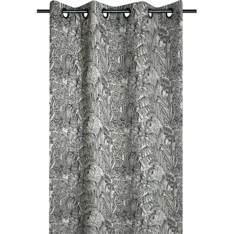 Rideau tamisant motif végétal exotique Noir 140x260 cm