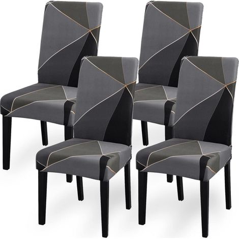 Stuhlhussen 4er Set Stretch für Esszimmerstühle, abnehmbar, waschbar, Schwarz-Grau (1/5)