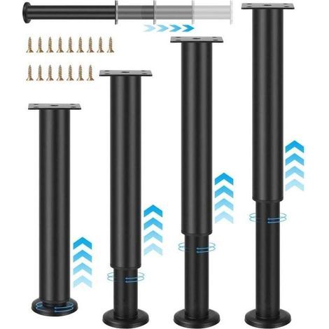 Set di 4 gambe per mobili, piedini di supporto per letto, piedini regolabili da 25 a 42 cm, piedini per divano, gambe per divano, per tavolo, sedia, armadi, gambe per divano, letto, piedini per tavolo (1/4)