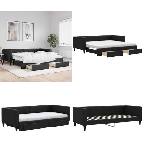 Tagesbett Ausziehbar mit Schubladen Schwarz 100x200 cm Stoff - Schlafsofa - Doppelbett (1/5)