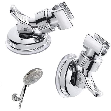 Support de douchette à main en 2 pièces, rotation réglable, finition chromée, ventouse remplaçable.