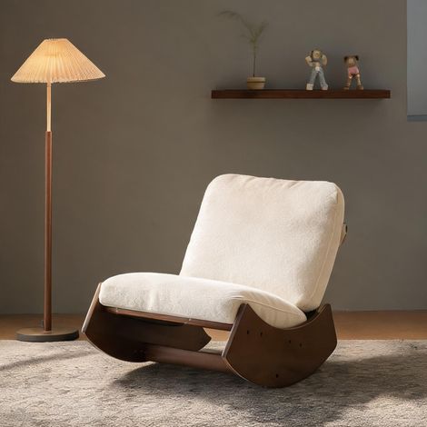Lot de 2 chaises à bascule en tissu côtelé blanc en tissu bois (1/5)