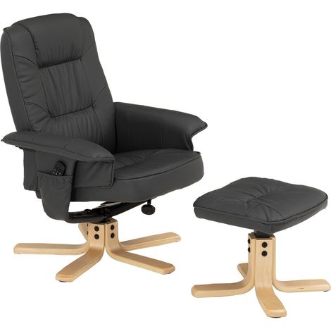 Idimex – Fauteuil relax pivotant 360° avec repose-pieds – Rembourrage généreux – Poches de rangement – Revêtement synthétique gris (1/5)