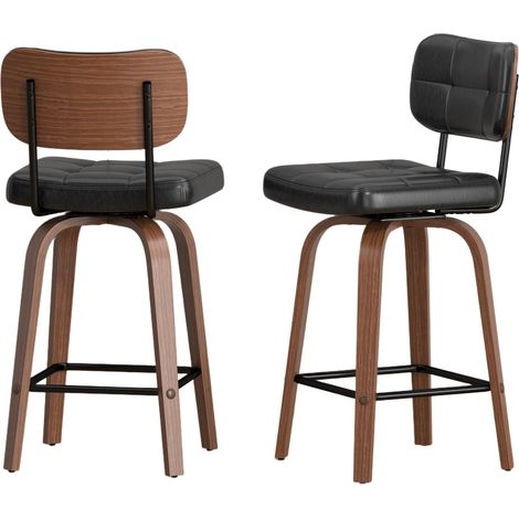 Set 2 sgabelli da bar girevoli 360° in PU nero e legno curvato con struttura in metallo (1/5)