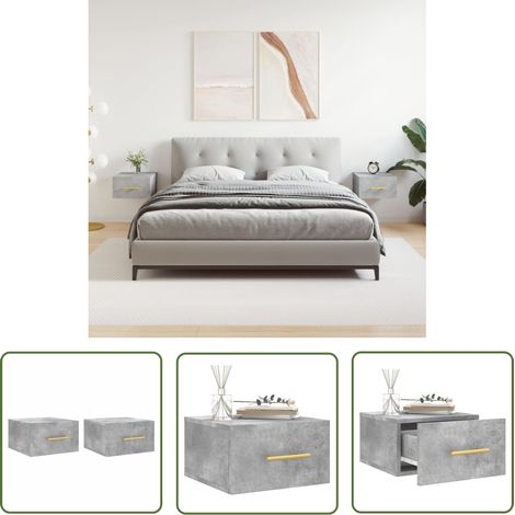 The Living Store Tables de chevet murales 2 pcs gris béton 35x35x20 cm - Table De Chevet Murale - Meuble De Rangement Mural - Étagère Murale - Commode Murale - Design Moderne (1/5)