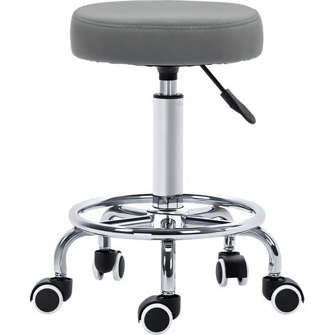 PU Leather Rolling Stool, Height Adjustable Stool Chair with Wheels for Salon, Massage, Spa, Grey (1/5)