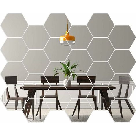 Miroir Hexagonal Pour Porte d'Armoire Géométriques Hexagone Muraux Miroirs Bricolage Décoratif 3D Hexagone Acrylique Miroir Pour La Maison Salon Canapé Tv Réglage Décoration Murale Argent-Fei Yu (1/4)