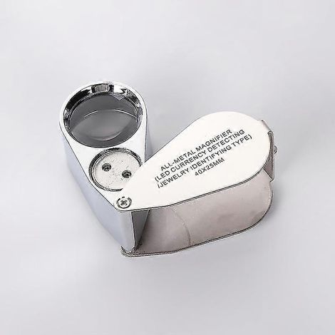 40-fache Juwelierlupe aus Metall mit LED- und UV-Beleuchtung, faltbar und kompakt, Taschenformat 110x31x28mm, tragbares Präzisionswerkzeug. (1/5)