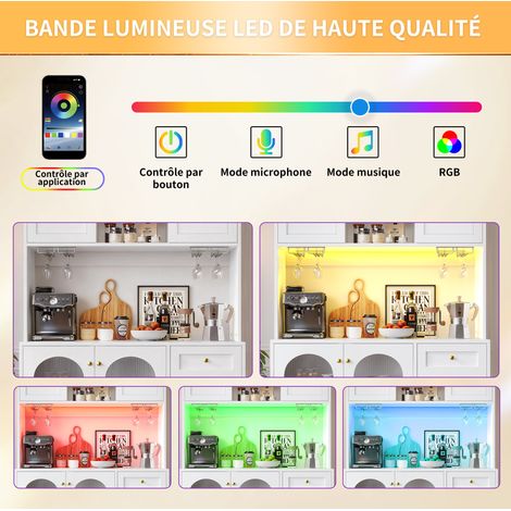 Buffetschrank MDF Weiß 120 x 40 x 188 cm mit LED-Lichtleiste, Fluted-Glas, Schubladen und Türen (1/5)