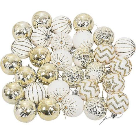 30 adornos navideños de bolas de oro blanco de alta calidad para árbol de Navidad. (1/5)