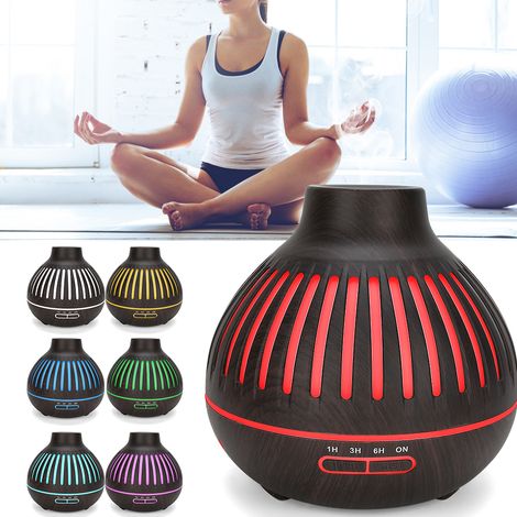 Diffuseur d'Huiles Essentielles 400ml LED Multicolore, Purificateur d'Air USB avec Prise Européenne (Design Bois Élégant) (1/5)